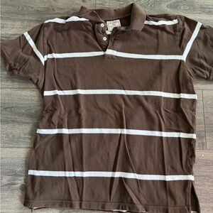 Sz L brown and white striped polo